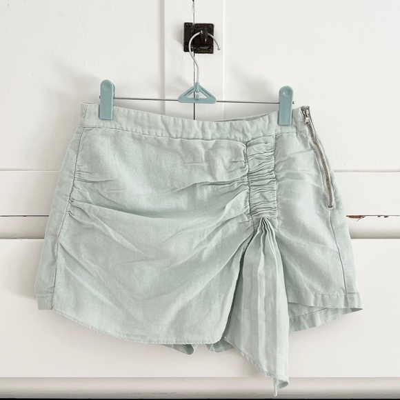 Zara Mint Green Linen Blend Drawstring Detail Skort Short Size Small - Picture 2 of 6